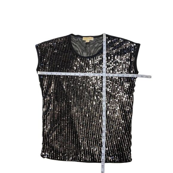Michael Kors MK Black Sequin Cap Sleeve Top Small - Picture 4 of 6